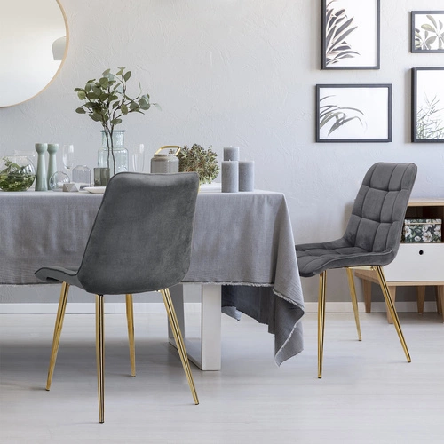 Krzesło do jadalni Pilo szare welurowe tapicerowane glamour na złotych nogach Intesi