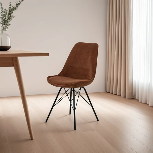 Krzesło do jadalni tapicerowane Eris Sztruks brązowe na czarnych nogach nowoczesne Actona