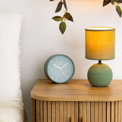 Lampka nocna do sypialni Timeo zielona nowoczesna ceramiczna z abażurem Atmosphera 24,5 cm