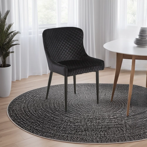 Krzesło do jadalni Luna Intesi welurowe czarne nowoczesne z oparciem na metalowych nogach