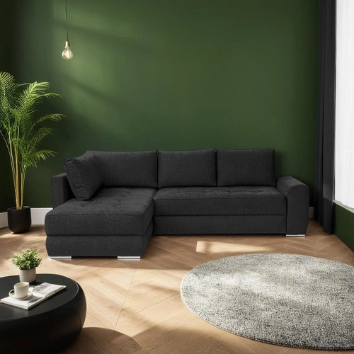 Narożnik z funkcją spania do salonu Rabis antracytowy nowoczesny z pojemnikiem Intesi