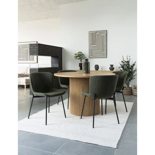 Krzesło do jadalni Maceda tapicerowane boucle zielone na czarnych nogach nowoczesne Intesi