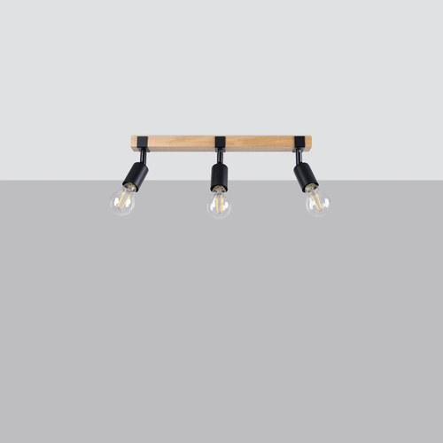 Plafon sufitowy ZUCA 3 czarny nowoczesny metalowy z drewnem do salonu i kuchni SOLLUX