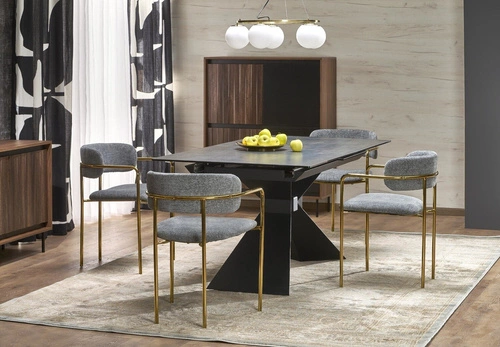 Stół rozkładany do jadalni Narel 180-230 cm nowoczesny niebieski marmur czarne nogi Intesi