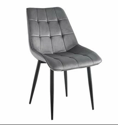 Krzesło do jadalni Poly Intesi tapicerowane welur jasnoszare nowoczesne z czarnymi nogami