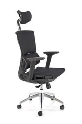 Fotel biurowy ergonomiczny Rivkin czarny z siatki obrotowy z zagłówkiem i regulacją Intesi