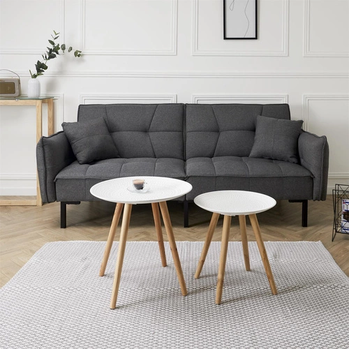 Zestaw 2 okrągłych stolików kawowych Intesi biały/naturalny skandynawski drewniany 2w1 do salonu