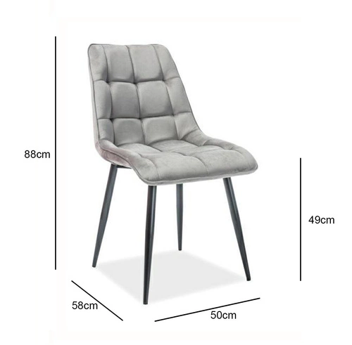 Krzesło tapicerowane Plaid Velvet Intesi szare welurowe do jadalni i salonu glamour