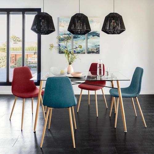 Krzesło tapicerowane do jadalni Roka Atmosphera nowoczesne niebieskie na drewnopodobnych nogach