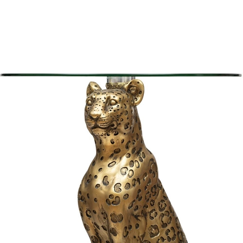 Stolik kawowy okrągły Leopard złoty szklany nowoczesny glamour do salonu Atmosphera 40 cm