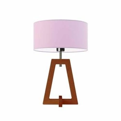 Lampka nocna do sypialni Clio glamour z abażurem fioletowym i drewnianą podstawą mahoniową