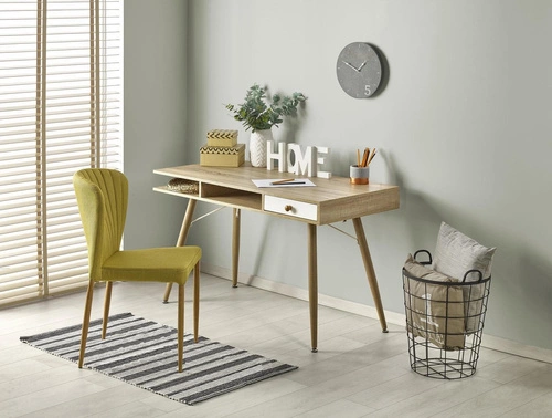 Biurko skandynawskie do pracy z szufladą i półkami Interi dąb sonoma białe 120x60 cm Intesi