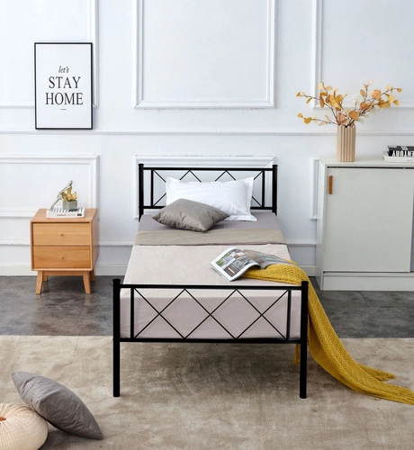 Łóżko metalowe Muriel czarne 90x200 nowoczesne do sypialni lub pokoju młodzieżowego