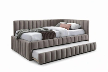 Łóżko dwuosobowe Fiela beżowe welurowe 120x200 rozkładane do sypialni