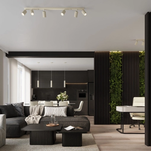 Plafon sufitowy KARBON 6L beżowy nowoczesny do salonu i sypialni z ruchomym kloszem