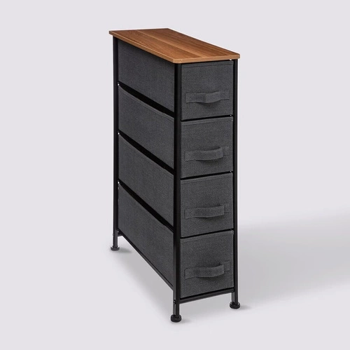 Wąski regał z 4 szufladami Tissa czarny skandynawski do łazienki lub przedpokoju 73,5 cm