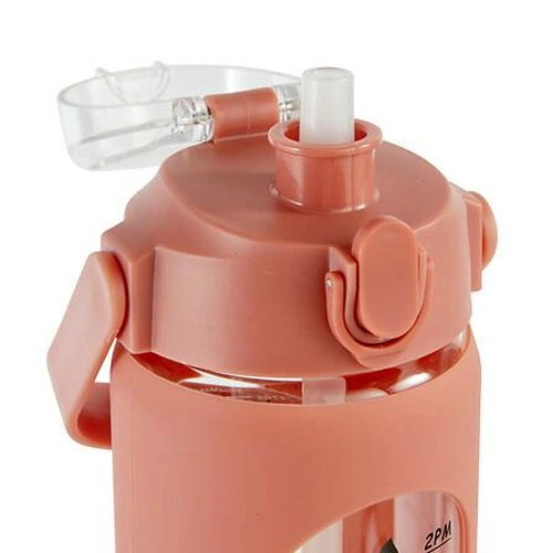 Butelka ze słomką 1 l z silikonową obudową szklana różowa