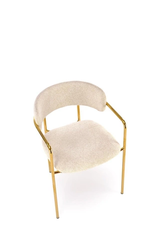 Krzesło tapicerowane Jabari kremowe z podłokietnikami do jadalni i salonu na złotych nogach