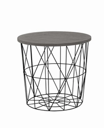Stolik kawowy Skalba okrągły szary nowoczesny loftowy ze schowkiem do salonu Intesi