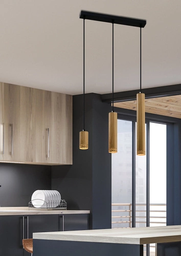 Lampa wisząca Tubo czarny 3x25W GU10 klosz mix drewniany