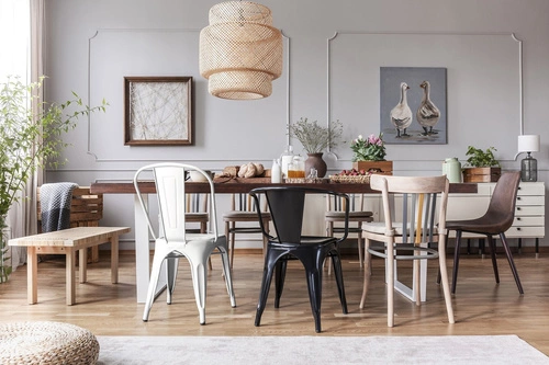 Krzesło do jadalni Paris Wood D2.DESIGN białe metalowe z drewnianym siedziskiem sosna