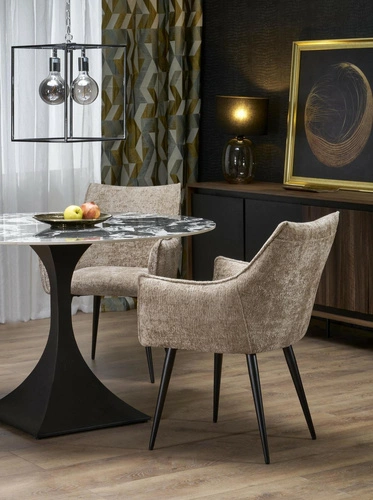 Krzesło tapicerowane Arhiza beżowe z podłokietnikami do jadalni nowoczesne skandynawskie Intesi