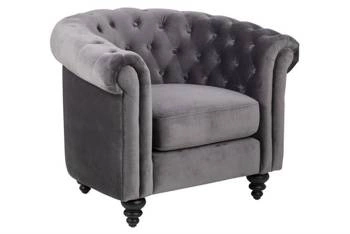 Fotel uszak Charlietown VIC welur szary pikowany do salonu nowoczesny glamour Actona