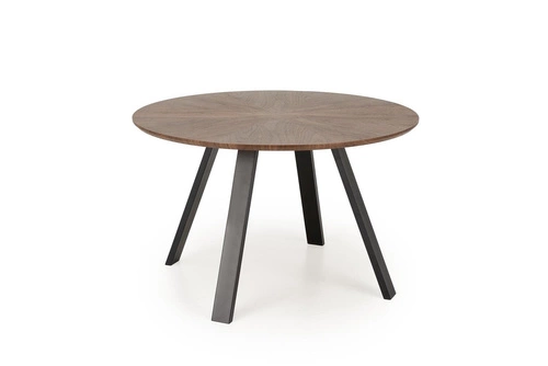 Stół okrągły do jadalni Ralik 120 cm orzechowy z czarnymi nogami nowoczesny industrialny