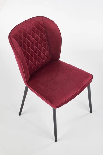 Krzesło do jadalni Emmy tapicerowane welur bordowy nowoczesne pikowane na czarnych nogach Intesi