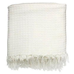 Intesi Waffle biały koc bawełniany 150x200 cm ciepły pled na łóżko i kanapę