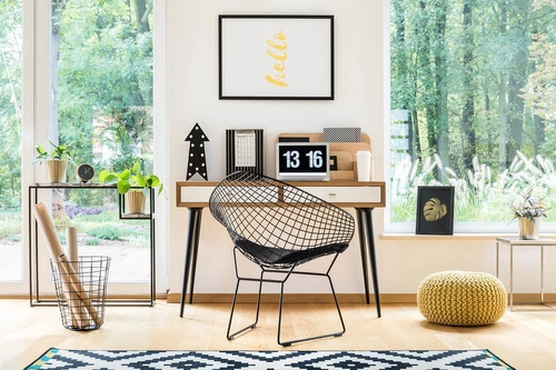 Krzesło do jadalni HarryArm inspirowane Diamond Armchair srebrne metalowe z podłokietnikami