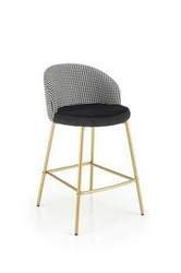 Hoker Edessa welurowy z oparciem w pepitkę czarno-biały na złotych nogach do kuchni 65 cm