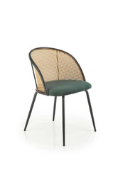 Krzesło tapicerowane welur Seraphine zielone do jadalni i salonu nowoczesne z oparciem rattan