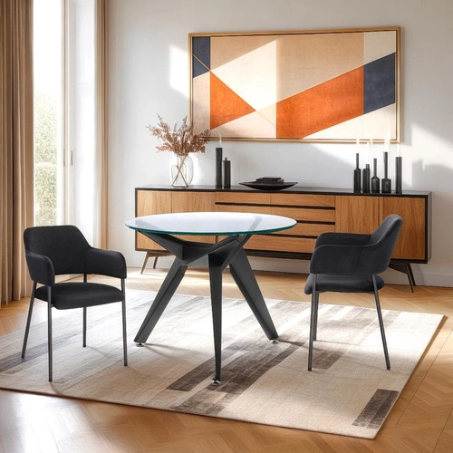 Stół okrągły szklany Troy 90 cm czarny nowoczesny do jadalni i salonu loftowy Intesi