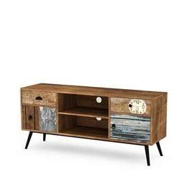 Szafka RTV drewniana Kaliope 120 cm nowoczesna brązowa stojąca do salonu z szufladami