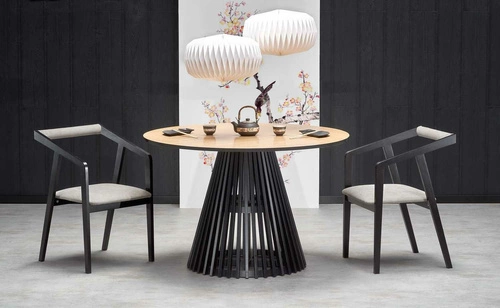 Stół okrągły do jadalni Tokyo 120 cm nowoczesny dąb naturalny na czarnej nodze Intesi