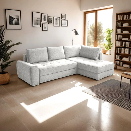 Narożnik z funkcją spania do salonu biały nowoczesny z pojemnikiem Rabis Intesi