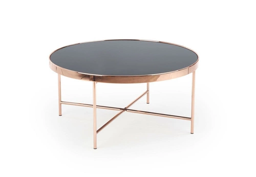Stolik kawowy Rami L okrągły szklany czarny glamour miedziany nowoczesny do salonu 82 cm