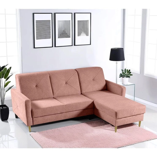 Narożnik z funkcją spania Scandi różowy nowoczesny do salonu z pojemnikiem lewy