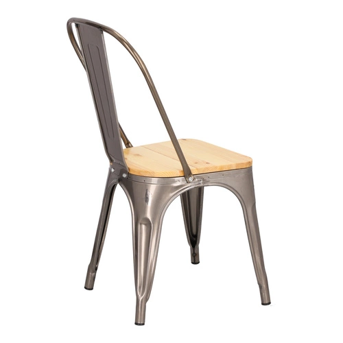 Krzesło metalowe Paris Wood D2.DESIGN do jadalni i kuchni industrialne z drewnianym siedziskiem
