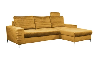 Narożnik z funkcją spania do salonu Hald prawy nowoczesny welurowy musztardowy Intesi