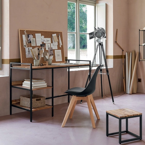 Krzesło do jadalni Baya Atmosphera czarne tapicerowane skandynawskie z bukowymi nogami