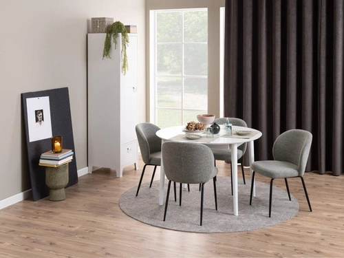 Krzesło tapicerowane Patricia szare do jadalni nowoczesne na czarnych metalowych nogach Actona