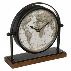 Zegar stojący Flavia czarny 20 cm cichy mechanizm retro do gabinetu z mapą świata Atmosphera