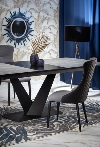 Stół rozkładany do jadalni Vinstron nowoczesny szary blat czarne nogi 180-230 cm Intesi