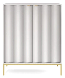 Komoda Delicious wysoka ryflowana szara na złotych nogach 104 cm nowoczesna do salonu Intesi