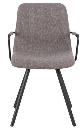 Krzesło tapicerowane Selina szare z podłokietnikami do jadalni nowoczesne na czarnych nogach