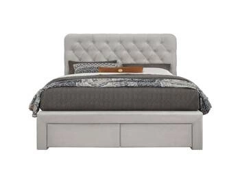 Łóżko tapicerowane Vesey 160x200 beżowe welurowe z pojemnikiem i szufladami do sypialni