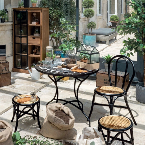 Stół okrągły do jadalni Kipos Atmosphera 90 cm ceramika czarny orientalny nowoczesny