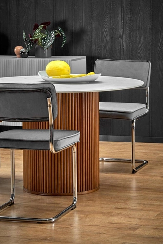 Stół okrągły do jadalni Uno Intesi biały marmur na jednej nodze nowoczesny 120 cm